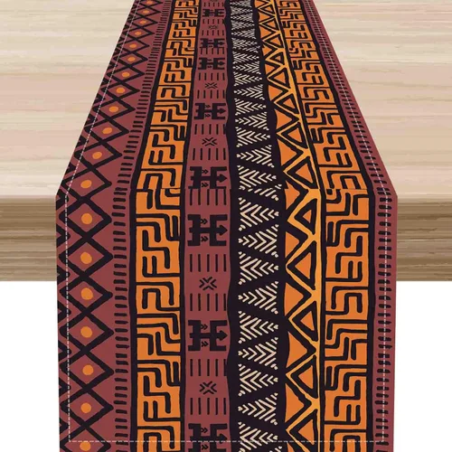 Camino de mesa africano, patrón tradicional tribal africano de barro, estampado geométrico abstracto, mesa de centro étnica, decoración para el