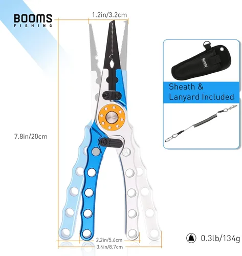 Miniatura 6 de Booms Fishing X1 Alicates de Pesca de Aluminio para Agua Salada, Kit de Aparejos de Pesca de Surf, Multiherramienta de Pesca Removedor de Anzuelos