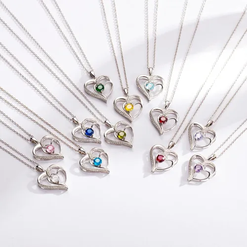 Miniatura 5 de Collar de corazón para mujer, oro de 18 quilates sobre plata de ley 925, collar para mujer con una piedra natal de piedras preciosas, cumpleaños
