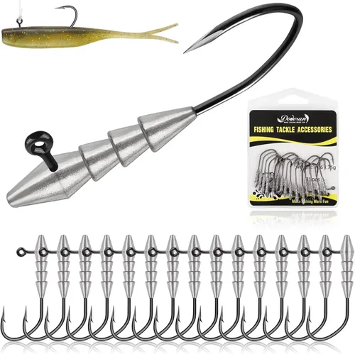 Dovesun 15 piezas Hover Rig Jighead Swimbait Jig Heads para Bass Fishing Bass Hooks 1/0 3/0 5/0 Hover Strolling Rig Kit Cabezas de Plantilla de