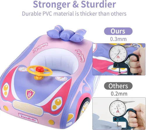 Miniatura 5 de Toddler Pool Float Inflatable Car Baby Swim Float with Adjustable Sun Canopy and Safety Seat Pool Toys for Kids 3+ Years Old