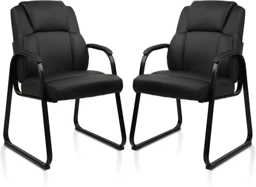 Miniatura 16 de CLATINA Silla de oficina para invitados de cuero con reposabrazos acolchado y base de trineo, silla de escritorio sin ruedas para recepción, Base