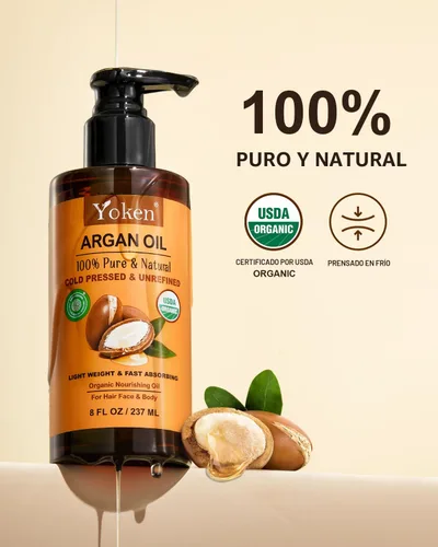 Miniatura 2 de Yoken Aceite de argán orgánico USDA para el cabello, aceite de argán puro y natural de Marruecos, aceite de argón para el cabello, cuero cabelludo