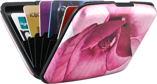 Miniatura 90 de ELFISH Mini cartera de aluminio RFID para tarjetas de crédito, funda de identificación de metal para hombres y mujeres, Happy Flower, Cartera Rfid