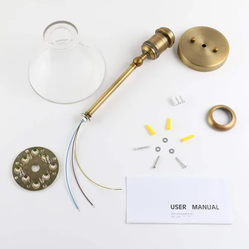 Miniatura 6 de Yosoan Lámpara de pared para interiores, 1 luz moderna de latón antiguo vintage, cableado industrial con embudo acampanado de vidrio transparente