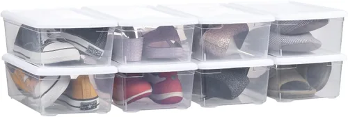 Miniatura 8 de Caja de almacenamiento de plástico apilable de 6 cuartos de galón, contenedor anitable sin BPA con tapa de cierre para organizar los zapatos, caja
