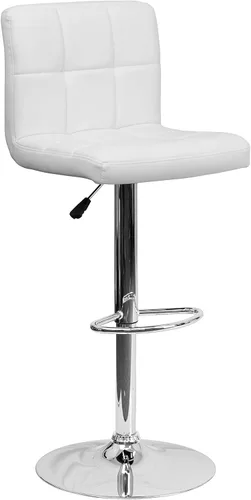Miniatura 8 de Flash Furniture Alexandra - Juego de 2 taburetes de bar de vinilo acolchado blanco contemporáneo con base cromada