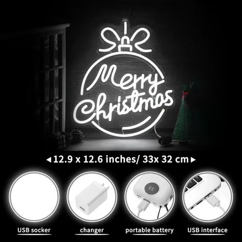 Miniatura 2 de Xuhal Letreros de Neón de Feliz Navidad Letreros de Neón de Acrílico Luz de Neón Blanca de Feliz Navidad Luz LED Alimentada por USB Letrero LED