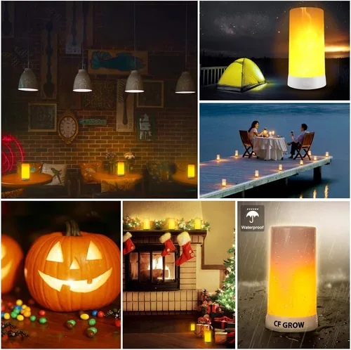 Miniatura 4 de Luz LED con efecto de llama, recargable por USB, impermeable, regulable, 4 modos, linterna con efecto de detección de gravedad y base magnética