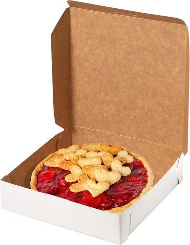 Miniatura 10 de Fit Meal Prep Paquete de 25 cajas de pastelería de 9 x 9 x 3 pulgadas, caja de panadería blanca para galletas, cartón de papel kraft compostable