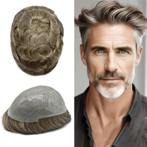 Miniatura 65 de Hombres Toupee Hair Thin Skin Men Human Hair Piece Men Toupee Cabello humano V-loop de aspecto natural Toupee Hombres Hairpiece Men Hair System