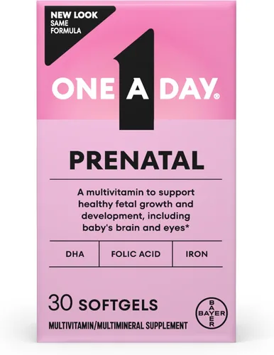 One A Day Vitaminas prenatales - Ácido fólico, hierro, Omega-3 (DHA), vitaminas para el embarazo para mujeres, multivitamínico prenatal para el