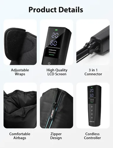 Miniatura 9 de Masajeador de piernas inalámbrico CINCOM, compresión de aire para dolor y circulación 3 massage modes, 10 intensities, 5 timers, Rechargeable