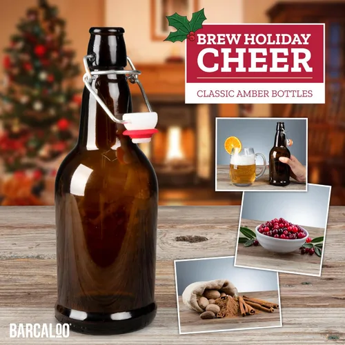 Miniatura 3 de Barcaloo Botellas de cerveza de vidrio ámbar de 16 onzas para elaboración casera, paquete de 12 con tapas abatibles, marca estadounidense