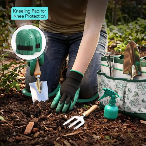 Miniatura 4 de Bluemars Kit de herramientas de mano de jardinería, 14 piezas, juego de herramientas de jardín de acero inoxidable resistente con bolsa de jardín