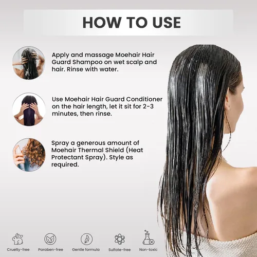 Miniatura 5 de MOEHAIR Travel Trio: Champú protector de cabello + acondicionador y protector térmico para cabello dañado y seco (3.4 fl oz cada uno)