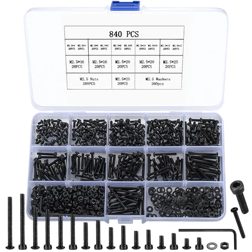 Miniatura 12 de 1110 tornillos métricos pequeños M3 con tuercas, kit surtido de tapas de cabeza hexagonal y tuercas, tornillos y pernos de repuesto de acero Plata