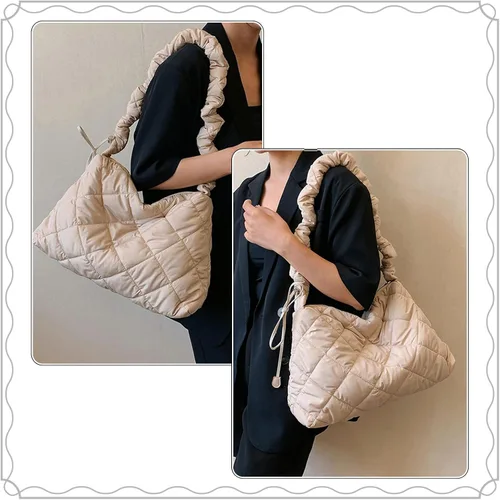 Miniatura 3 de Ovida Bolso grande para mujer, acolchado, de algodón, acolchado, para el hombro, para invierno, cálido, ligero, con cremallera