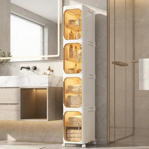 Miniatura 15 de KHNR Armario de almacenamiento de baño delgado de 3 niveles, gabinetes de almacenamiento plegables, almacenamiento de baño estrecho, organizador