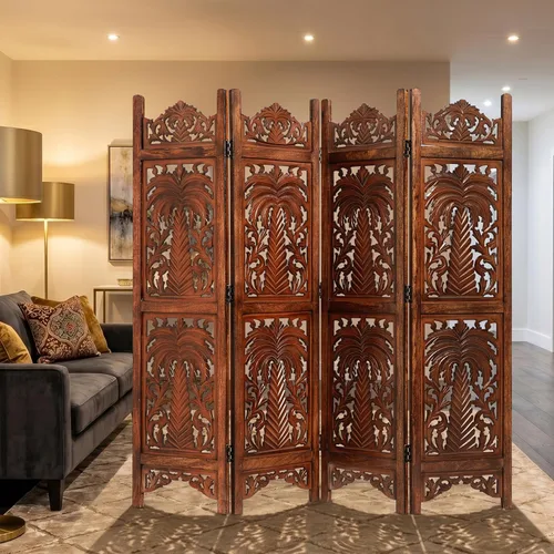 Miniatura 6 de Lightnpro 4 Panel Palm Tree Wooden Room Divider 64"(W) x 60"(H) Hand-Carved Folding Privacy Screen, Pre-Assembled Decorative Partition for Living