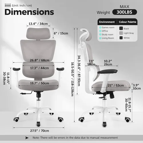 Miniatura 2 de Silla de Oficina Ergonómica de Respaldo Alto Silla de Escritorio con Soporte Lumbar, Silla de Computadora de Malla Transpirable con Reposabrazos Gris