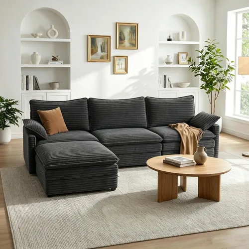 Miniatura 26 de Vesgantti 2 Piece Loveseat & 3 Seater Sofa Set, Modular Cloud Couch, Beige