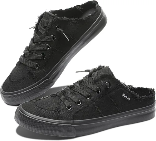 Obtaom Clipper - Zapatos tipo mule para mujer, de lona, con espuma viscoelástica, de moda, sin talón, cómodos, sin cordones, para fiestas