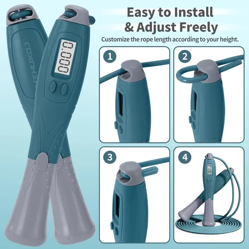 Miniatura 5 de Cuerda de saltar con contador – Saltar sin cuerda inalámbrica para entrenamiento de fitness – Cuerda de velocidad con mango digital para ejercicios