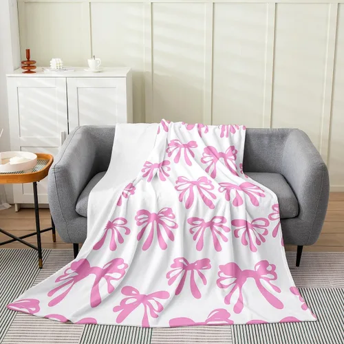 Miniatura 19 de Erosebridal Manta de franela con nudo de lazo para niñas, 40 x 50 pulgadas, diseño de rayas de diamante, para sofá cama y cama de vellón para niños