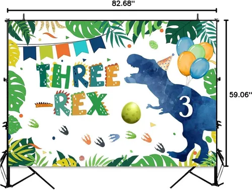 Miniatura 8 de Sensfun Telón de fondo de cumpleaños de dinosaurio Three-rex para niño, feliz tercer cumpleaños, fotografía, fondo vegetal, selva, suministros
