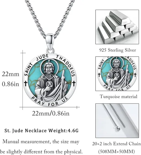 Miniatura 452 de Collar con colgante de plata de ley 925 con medalla de San Patrón, joyería religiosa para hombres y mujeres, con cadena de acero inoxidable 316L