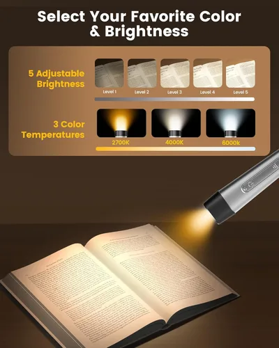 Miniatura 3 de Glocusent Luces de lectura ergonómicas para libros en la cama, luz recargable de 1600 mAh, 100 horas, 3 colores y 5 brillo, luz de cuello con Gris