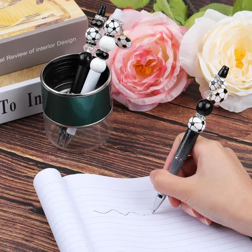 Miniatura 5 de 12 piezas de bolígrafos con cuentas a granel, bolígrafos con cuentas DIY, colgante de fútbol, bolígrafos con cuentas de tinta negra, kit de regalo