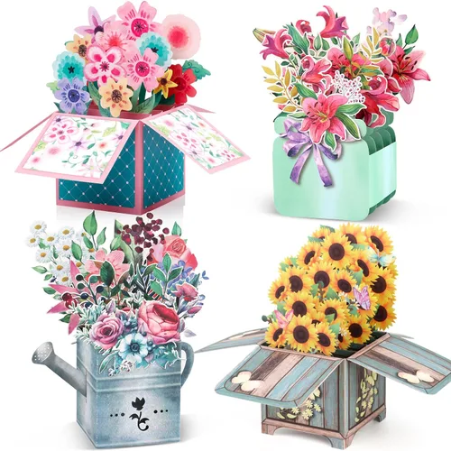 Miniatura 11 de Giiffu Paquete de 3 tarjetas emergentes 3D para el día de la madre, ramo de flores hechas a mano, tarjetas de felicitación con sobres y tarjetas