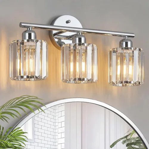 Miniatura 21 de Moderna lámpara de tocador de cristal de 2 luces, lámpara vertical de baño de níquel cepillado sobre espejo para tocador y lavabo, compatible
