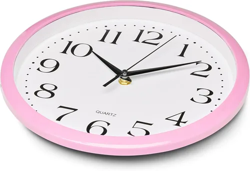 Miniatura 4 de Bernhard Products - Reloj de cuarzo de pared rosa claro, silencioso, sin tictac, redondo, 10 pulgadas, a pilas y fácil de leer, para hogar, cocina