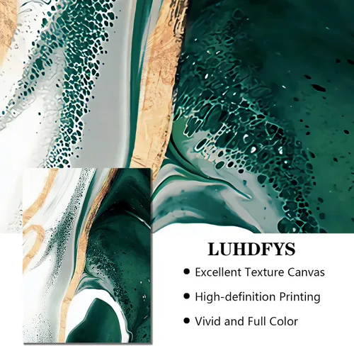 Miniatura 6 de Arte abstracto moderno de mármol verde oscuro con líneas de papel de aluminio de mármol para decoración de pared, lienzo de mármol verde abstracto