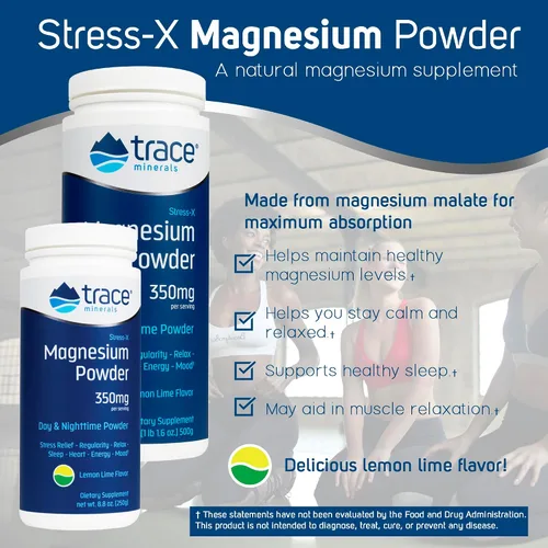 Miniatura 4 de Trace Minerals Polvo de magnesio Stress-X Alivio del estrés, regularidad, relajación, sueño, energía, alivio muscular Sin OGM, sin gluten
