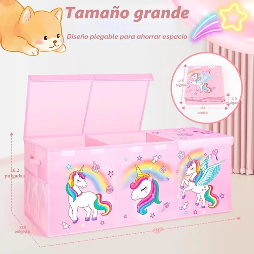 Miniatura 7 de Mabahoo Cofre de juguetes extragrande, organizador de almacenamiento de juguetes plegable y resistente con tapas, 40 x 14 x 16 pulgadas, cajas