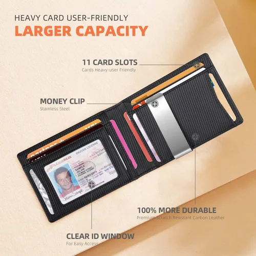Miniatura 148 de RUNBOX - Carteras delgadas para hombre, cartera de piel con pinza para el dinero, cartera de bolsillo frontal con bloqueo RFID, tarjetero