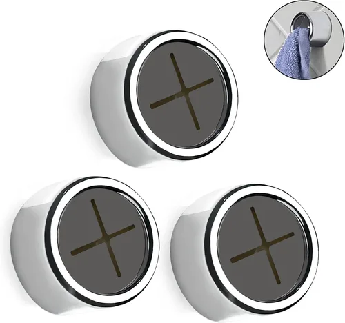 Philbinden 3 piezas de ganchos para toallas de cocina redondos adhesivos para toallas de cocina con acabado en cromo premium y fácil instalación,