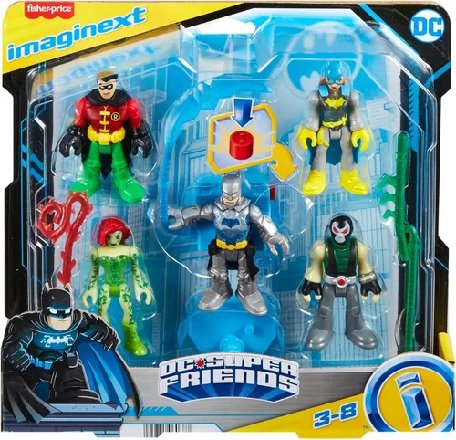 Miniatura 7 de Fisher-Price Imaginext DC Super Friends Juguetes Preescolares Batman Battle Multipack Juego de 9 Figuras con Mochila Iluminada para Niños de 3+ Años