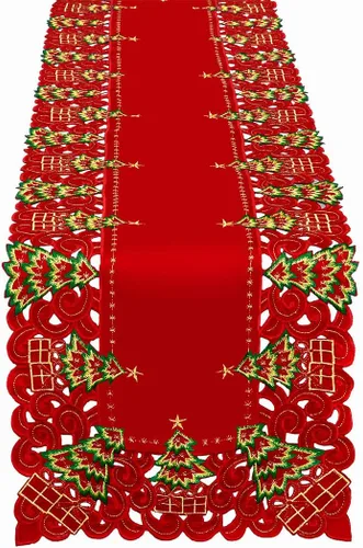 Miniatura 6 de Grelucgo Juego de 6 manteles individuales bordados de Navidad con diseño de árbol de acebo, rectangulares 12 x 18 pulgadas