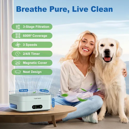 Miniatura 7 de H13 Purificadores de aire para el hogar, 600 pies cuadrados, purificador de aire True HEPA con cable USB para mascotas, polvo, caspa, polen, olor