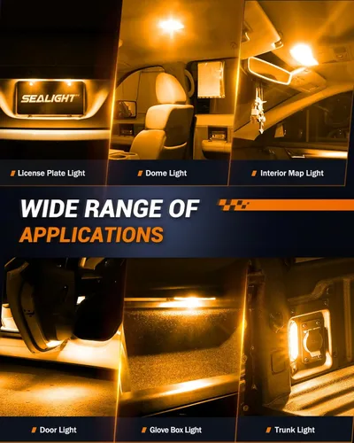 Miniatura 4 de SEALIGHT 194 foco LED 2000K ámbar 168 T10 2825 W5W 600% de brillo, focos LED de cuña para interior de automóvil, reemplazo para luces de matrícula