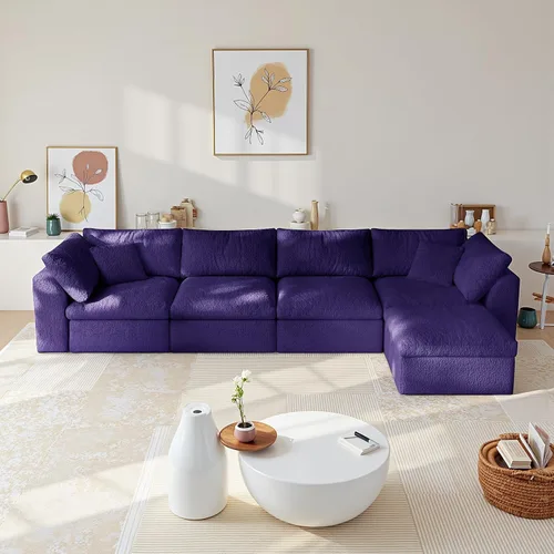 Miniatura 16 de Sofá modular de nube sin hueso de 108 pulgadas con asiento profundo para sala de estar, sofá en forma de L con otomana, tela de copo de nieve y Negro