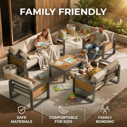 Miniatura 3 de ZANDOR Juego de muebles de aluminio para patio al aire libre, 4 piezas de metal moderno, sofá seccional para conversación al aire libre con mesa