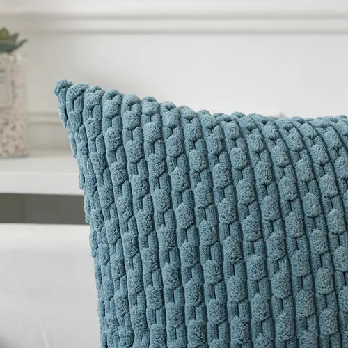 Miniatura 165 de K Kevin Textile - Juego de 2 fundas de almohada decorativas de corduroy suave azul con rayas estilo bohemio, fundas de almohada para sofá, cama