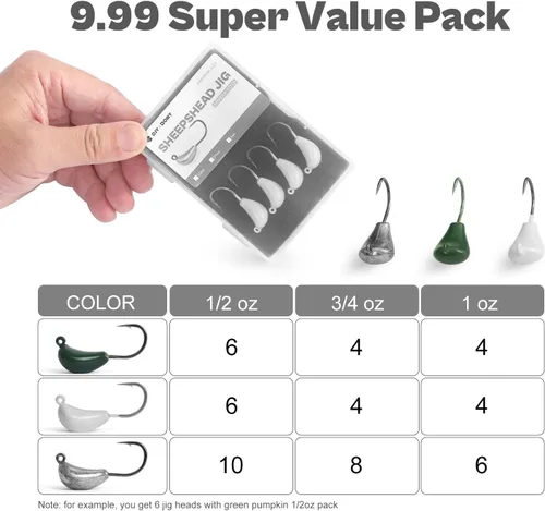 Miniatura 5 de Jigs de Sheepshead, Jigheads Estilo Vertical con 4~10 Piezas, Gancho 3X Reforzado Equipado con 1/2 3/4 1oz para Pesca en Agua Salada