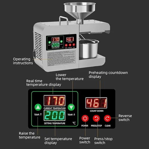 Miniatura 3 de Máquina eléctrica de prensa de aceite de 820 W, máquina de aceite de prensa caliente y fría para el hogar, carcasa de metal, extractor de aceite